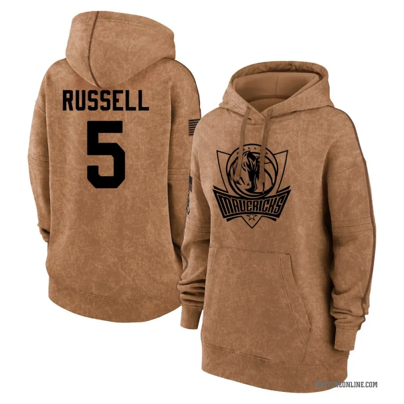 D'Angelo Russell Women's Brown Dallas Mavericks 2023 Salute to Service Pullover Hoodie