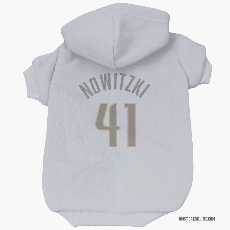 Dirk Nowitzki  White Dallas Mavericks  Gray Cat & Dog Pet Hoodie