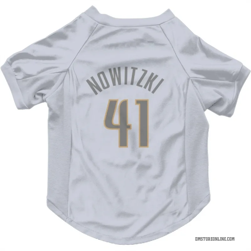 Dirk Nowitzki  White Dallas Mavericks  Gray Cat & Dog Pet Jersey