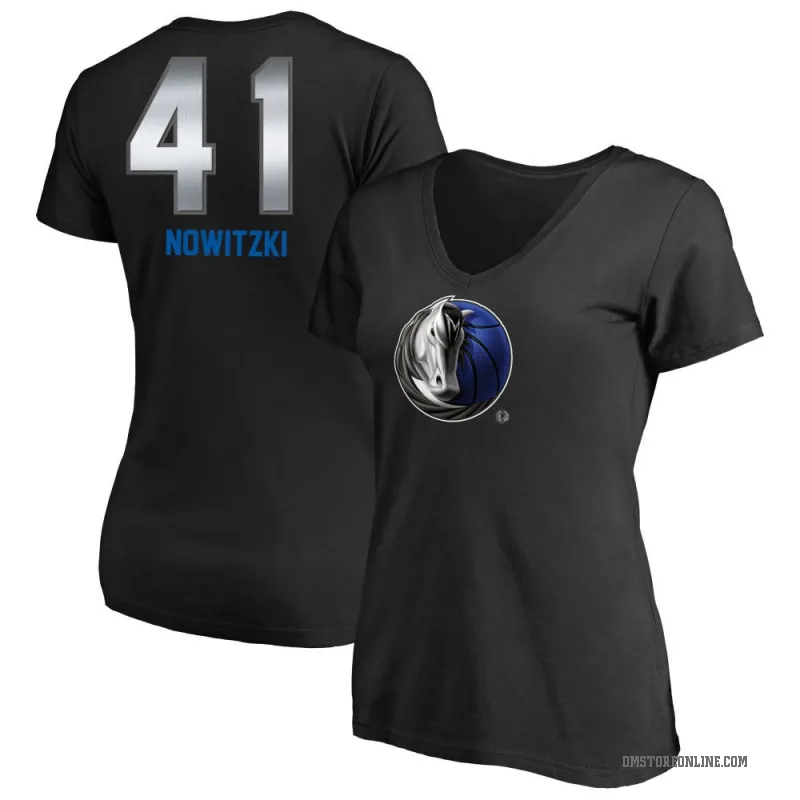 Dirk Nowitzki Women's Black Dallas Mavericks Midnight Mascot T-Shirt