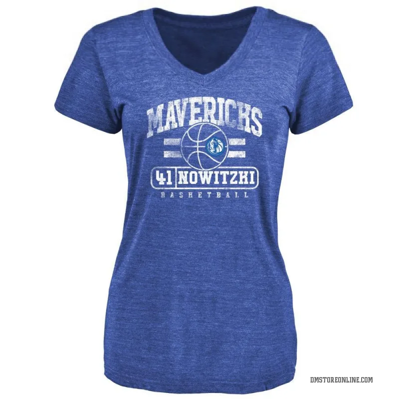 Dirk Nowitzki Women's Royal Dallas Mavericks Baseline T-Shirt