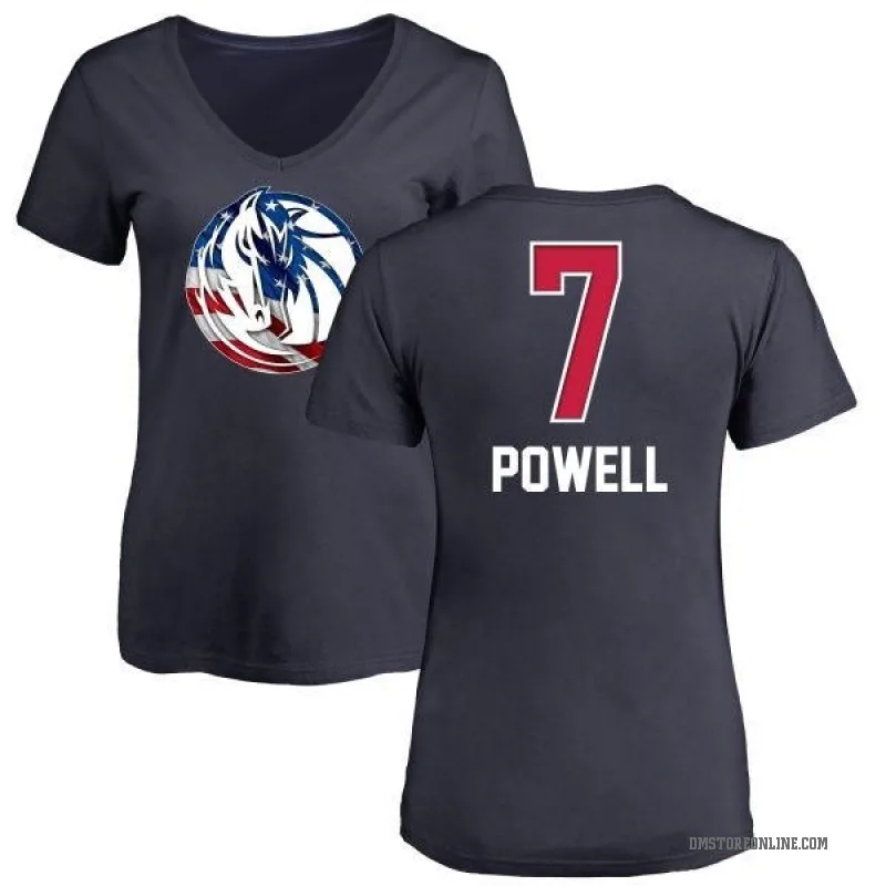 Dwight Powell Women's Navy Dallas Mavericks Name and Number Banner Wave V-Neck T-Shirt