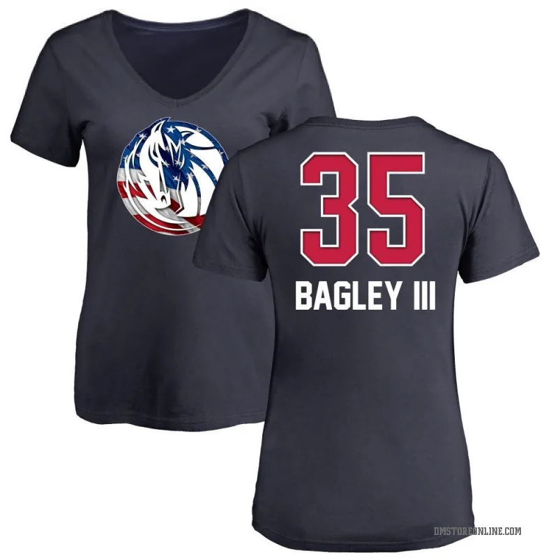 Marvin Bagley III Women's Navy Dallas Mavericks Name and Number Banner Wave V-Neck T-Shirt